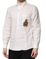 Dolce & Gabbana White DG Crown Embellish Dress Formal Shirt