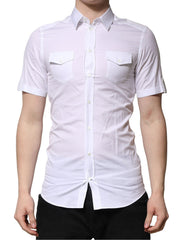 Dolce & Gabbana White Cotton Short Sleeves GOLD Casual Shirt