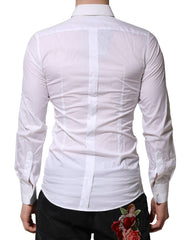 Dolce & Gabbana White Floral Embroidery Men GOLD Formal Shirt