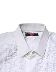 Dolce & Gabbana White Cotton Ruffled Detailing Formal Shirt
