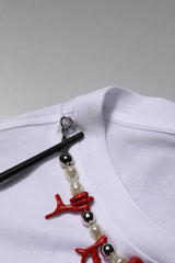 Dolce & Gabbana White Embellished Cotton Crew Neck T-shirt