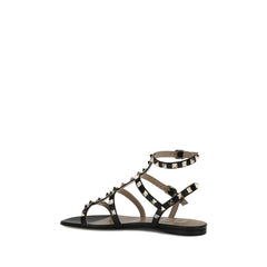 Valentino Garavani Black Calf Leather Bos Taurus Flat Sandals