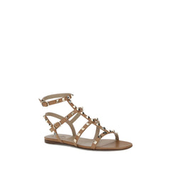 Valentino Garavani Beige Calf Leather Bos Taurus Flat Sandals