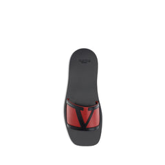 Valentino Garavani Red Calf Leather Bos Taurus Flat Sandals