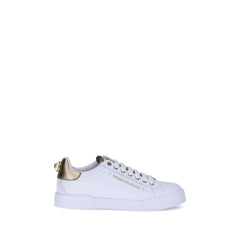 Dolce & Gabbana White Calf Leather Bos Taurus Low Top Sneakers