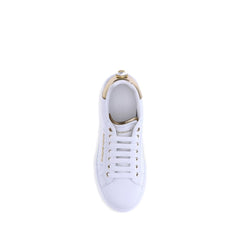 Dolce & Gabbana White Calf Leather Bos Taurus Low Top Sneakers
