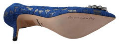 Dolce & Gabbana Blue Lace Crystal Ballet Pumps Shoes