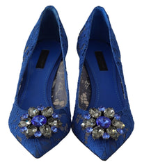 Dolce & Gabbana Blue Lace Crystal Ballet Pumps Shoes