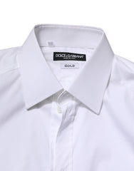 Dolce & Gabbana White Cotton GOLD Long Sleeves Formal Shirt