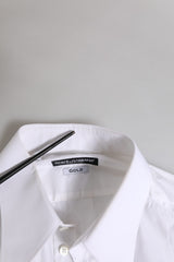 Dolce & Gabbana White GOLD Long Sleeve Dress Men Formal Shirt