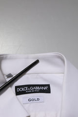 Dolce & Gabbana White GOLD Cotton Poplin Dress Formal Shirt