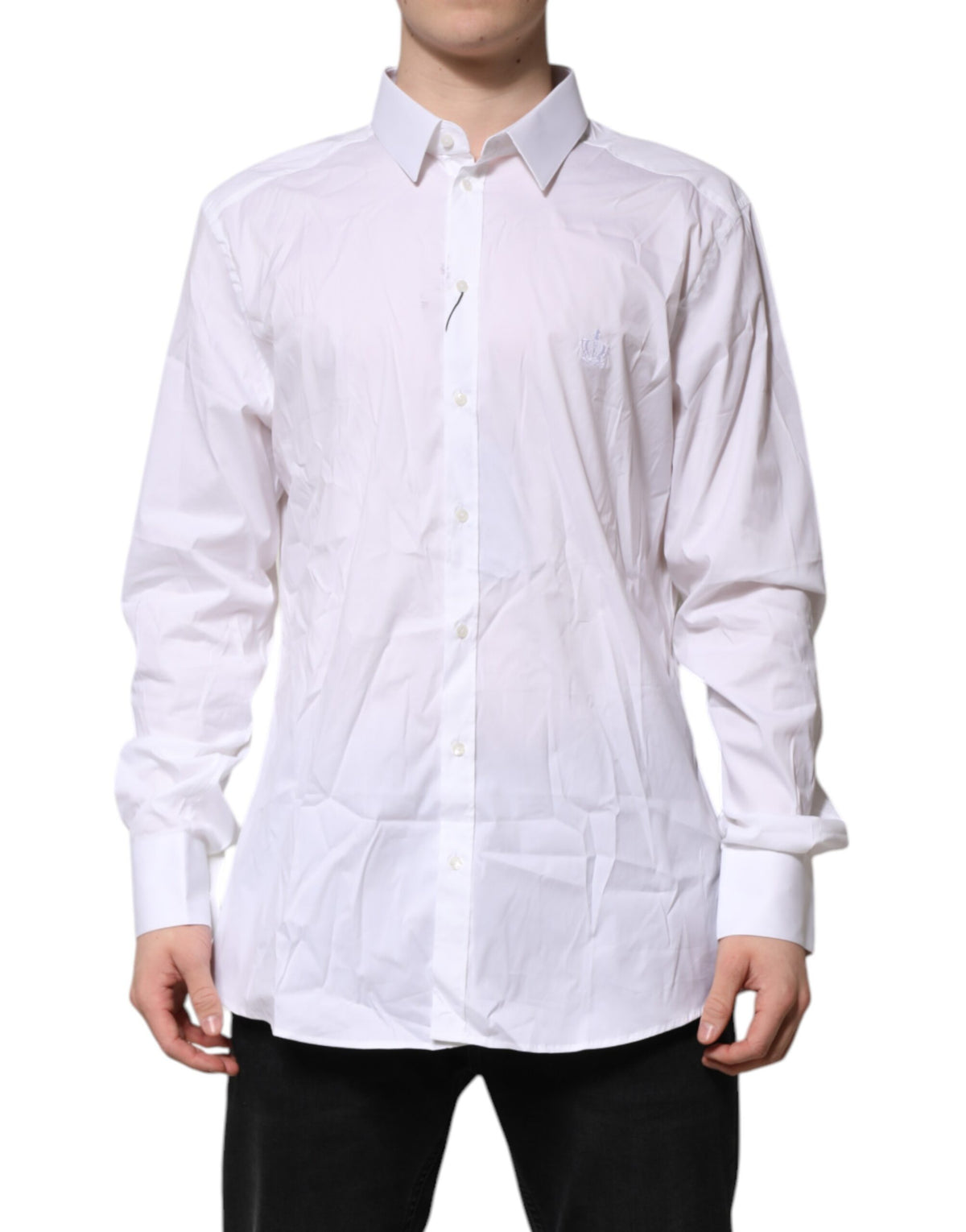 Dolce & Gabbana White GOLD Cotton Men Dress Formal Shirt