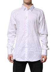 Dolce & Gabbana White GOLD Cotton Men Dress Formal Shirt