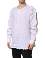 Dolce & Gabbana White Linen Long Sleeves Casual Men Shirt