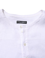 Dolce & Gabbana White Linen Long Sleeves Casual Men Shirt