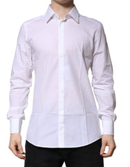 Dolce & Gabbana White GOLD Cotton Long Sleeves Men Formal Shirt