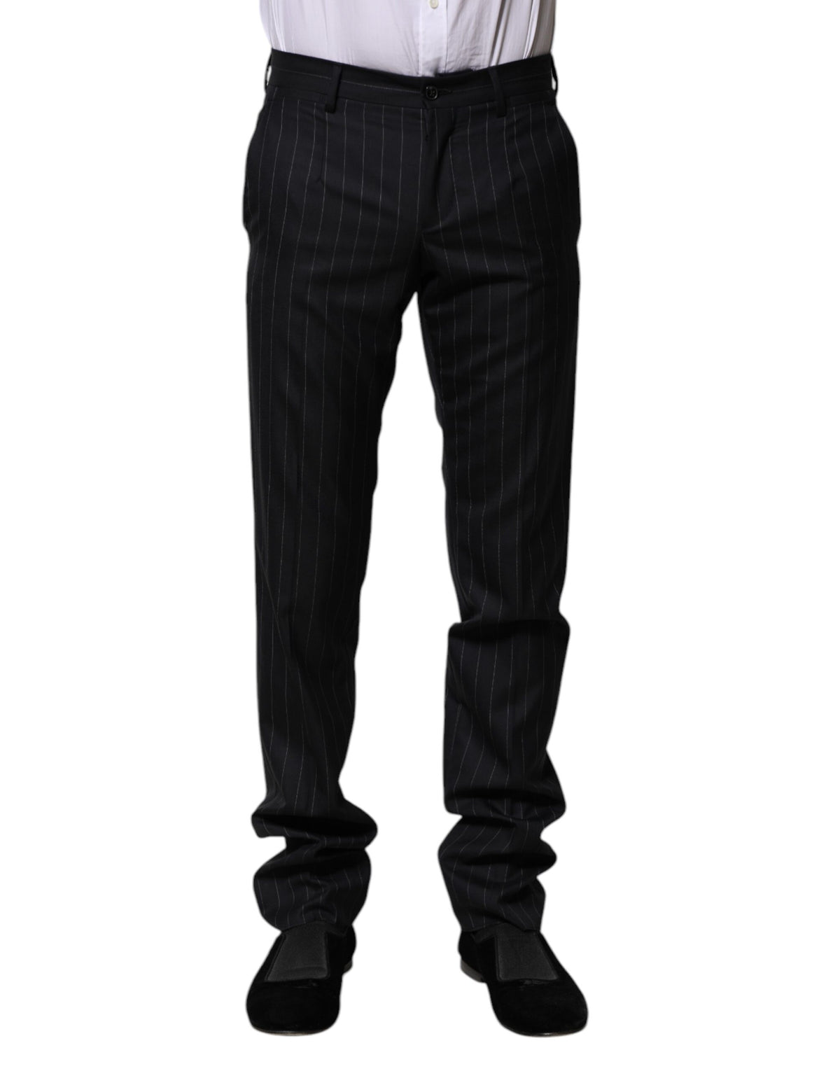 Dolce & Gabbana Black Wool Striped Formal Pants