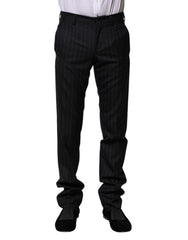 Dolce & Gabbana Black Wool Striped Formal Pants