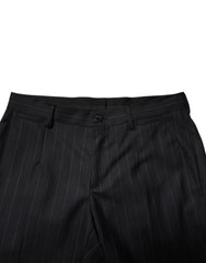 Dolce & Gabbana Black Wool Striped Formal Pants