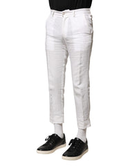 Dolce & Gabbana White Linen Mid Waist Cropped Pants