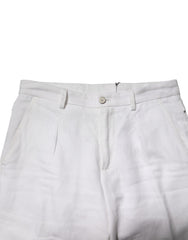 Dolce & Gabbana White Linen Mid Waist Cropped Pants