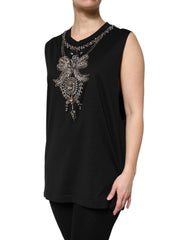 Dolce & Gabbana Black Cotton Rhinestone Embellished Tank Top