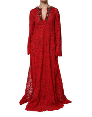Dolce & Gabbana Red Floral Lace Rhinestone Embellished Dress