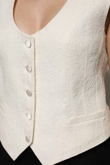 Dolce & Gabbana Ivory Cotton Button Down Sleeveless Vest Top