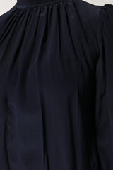 Dolce & Gabbana Blue Silk Mock Neck Long Sleeves Blouse Top