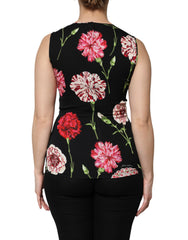 Dolce & Gabbana Black Floral Print Sleeveless Tank Blouse Top