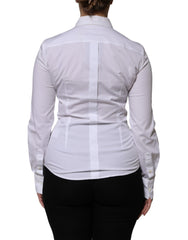 Dolce & Gabbana White Cotton Collared Long Sleeves Blouse Top