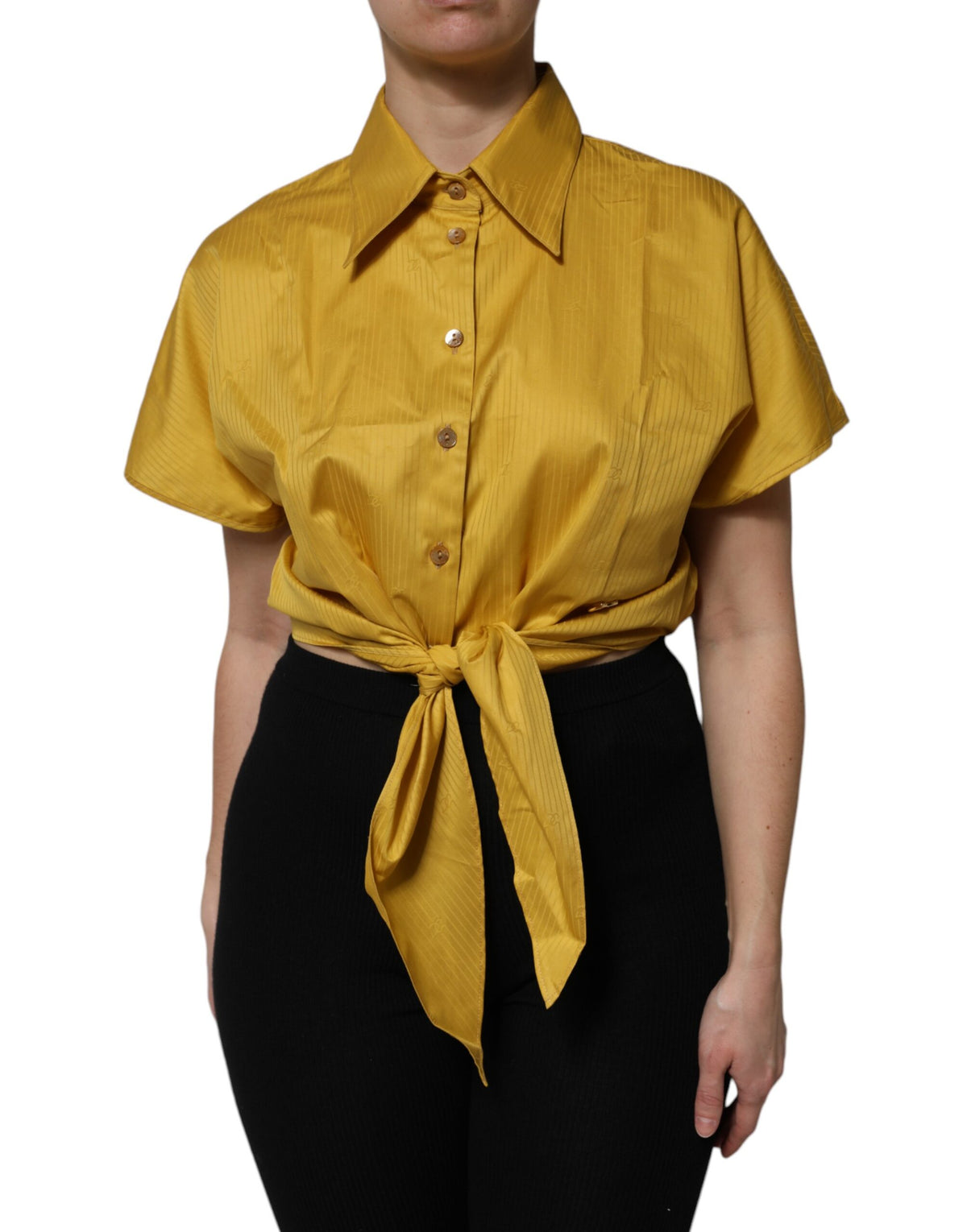 Dolce & Gabbana Mustard Collared Short Sleeves Blouse Top