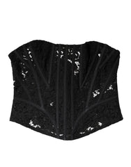 Dolce & Gabbana Black Cotton Floral Lace Corset Bustier Top