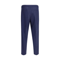 Brunello Cucinelli Blue Fleece Wool Casual Pants