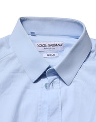 Dolce & Gabbana Sky Blue Cotton GOLD Long Sleeves Dress Shirt