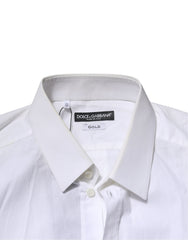 Dolce & Gabbana White Cotton GOLD Long Sleeves Dress Men Shirt