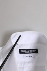 Dolce & Gabbana White Cotton GOLD Long Sleeves Dress Men Shirt