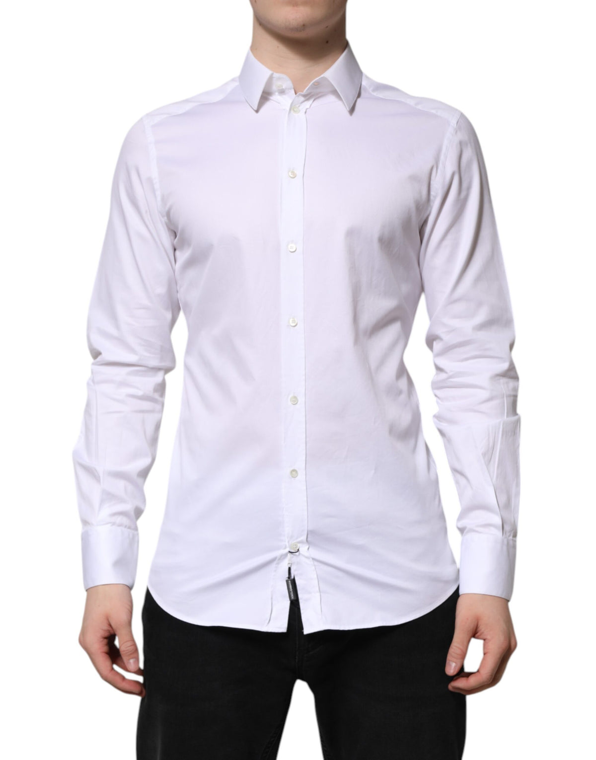 Dolce & Gabbana White Cotton GOLD Long Sleeve Men Dress Shirt