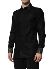 Dolce & Gabbana Black Cotton GOLD Long Sleeves Dress Shirt