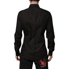 Dolce & Gabbana Black Cotton Jacquard GOLD Collar Dress Shirt