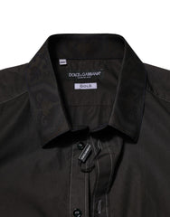 Dolce & Gabbana Black Cotton Jacquard GOLD Collar Dress Shirt