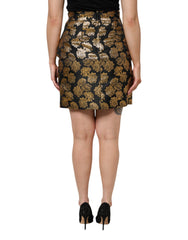 Dolce & Gabbana Black Gold Floral Print Jacquard Mini Skirt