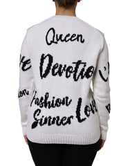 Dolce & Gabbana White Wool Knit Crew Neck Pullover Sweater