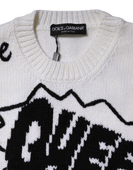 Dolce & Gabbana White Wool Knit Crew Neck Pullover Sweater