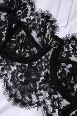 Dolce & Gabbana White Lace Cotton V-Neck Short Sleeves Top