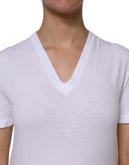 Dolce & Gabbana White Cotton Short Sleeves V-Neck Top T-shirt