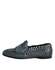 Dolce & Gabbana Blue Woven Leather Slip On Loafers Shoes