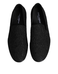 Dolce & Gabbana Black Jacquard Slip On Loafers Formal Shoes
