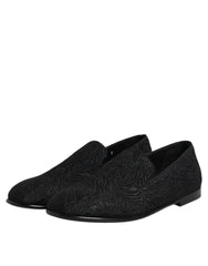 Dolce & Gabbana Black Jacquard Slip On Loafers Formal Shoes