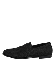 Dolce & Gabbana Black Jacquard Slip On Loafers Formal Shoes